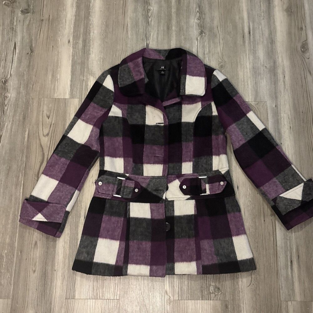Juniors Girls IZ AMY BYER  Purple Black  Plaid Y2K Jacket Size L